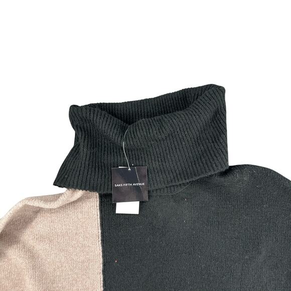 Saks Fifth Avenue Black Mocha Color Block Long Soft Sweater Turtle Neck Small - Picture 4 of 7